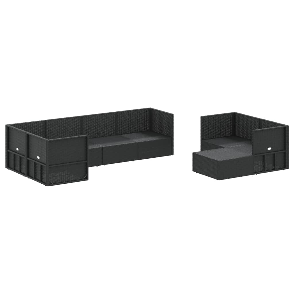 8 Piece Garden Lounge Set with Cushions Black Poly Rattan