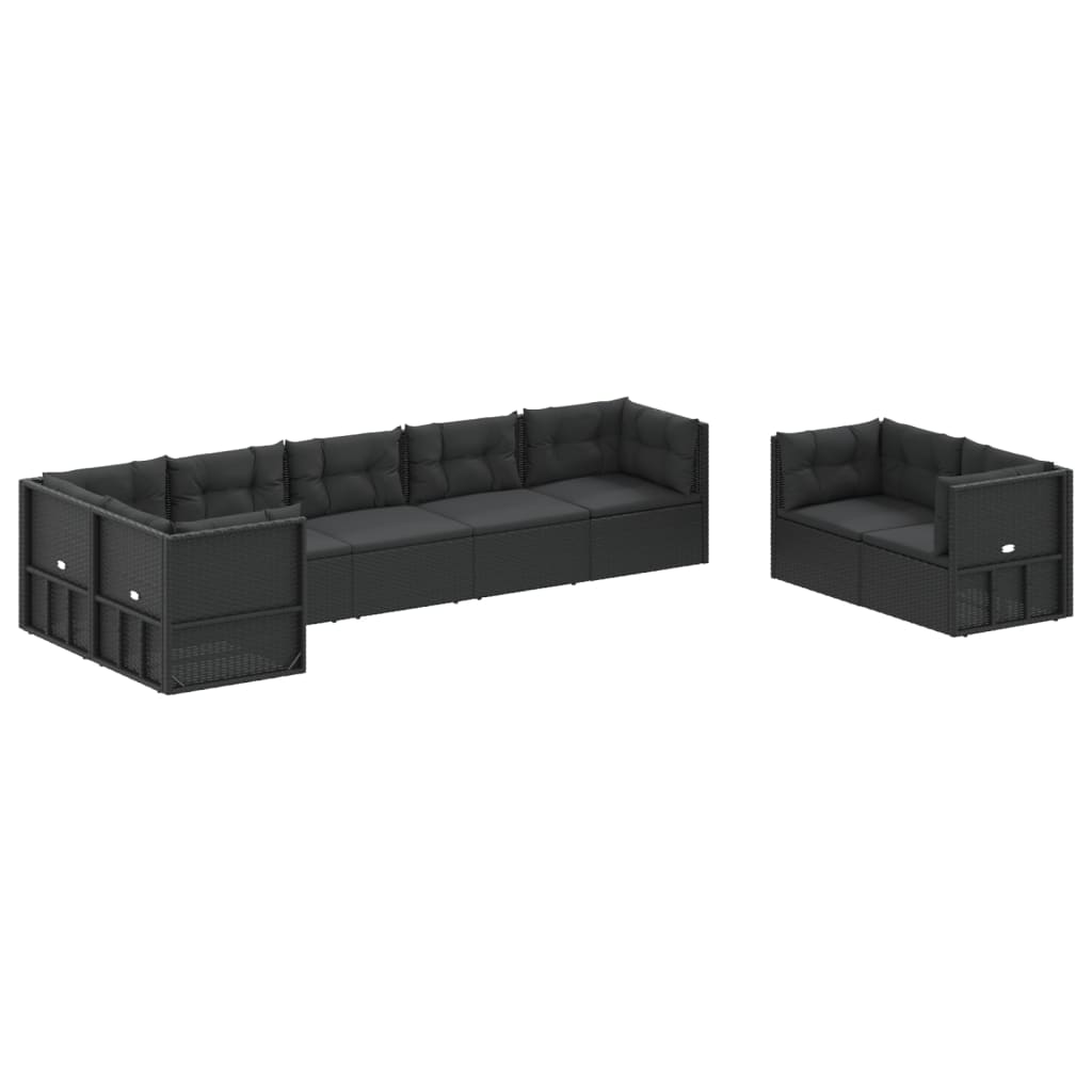 8 Piece Garden Lounge Set with Cushions Black Poly Rattan