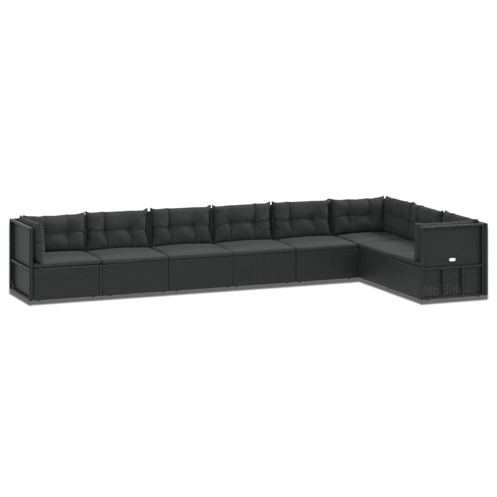 8 Piece Garden Lounge Set with Cushions Black Poly Rattan
