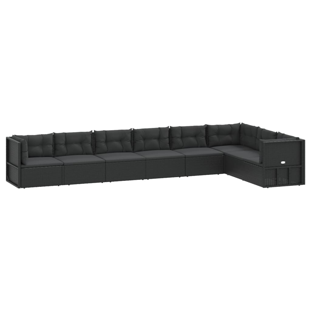 8 Piece Garden Lounge Set with Cushions Black Poly Rattan