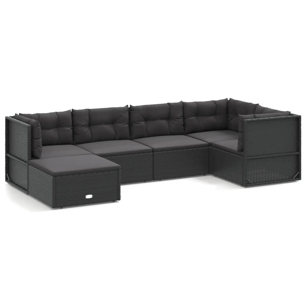 6 Piece Garden Lounge Set with Cushions Black Poly Rattan