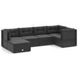 6 Piece Garden Lounge Set with Cushions Black Poly Rattan