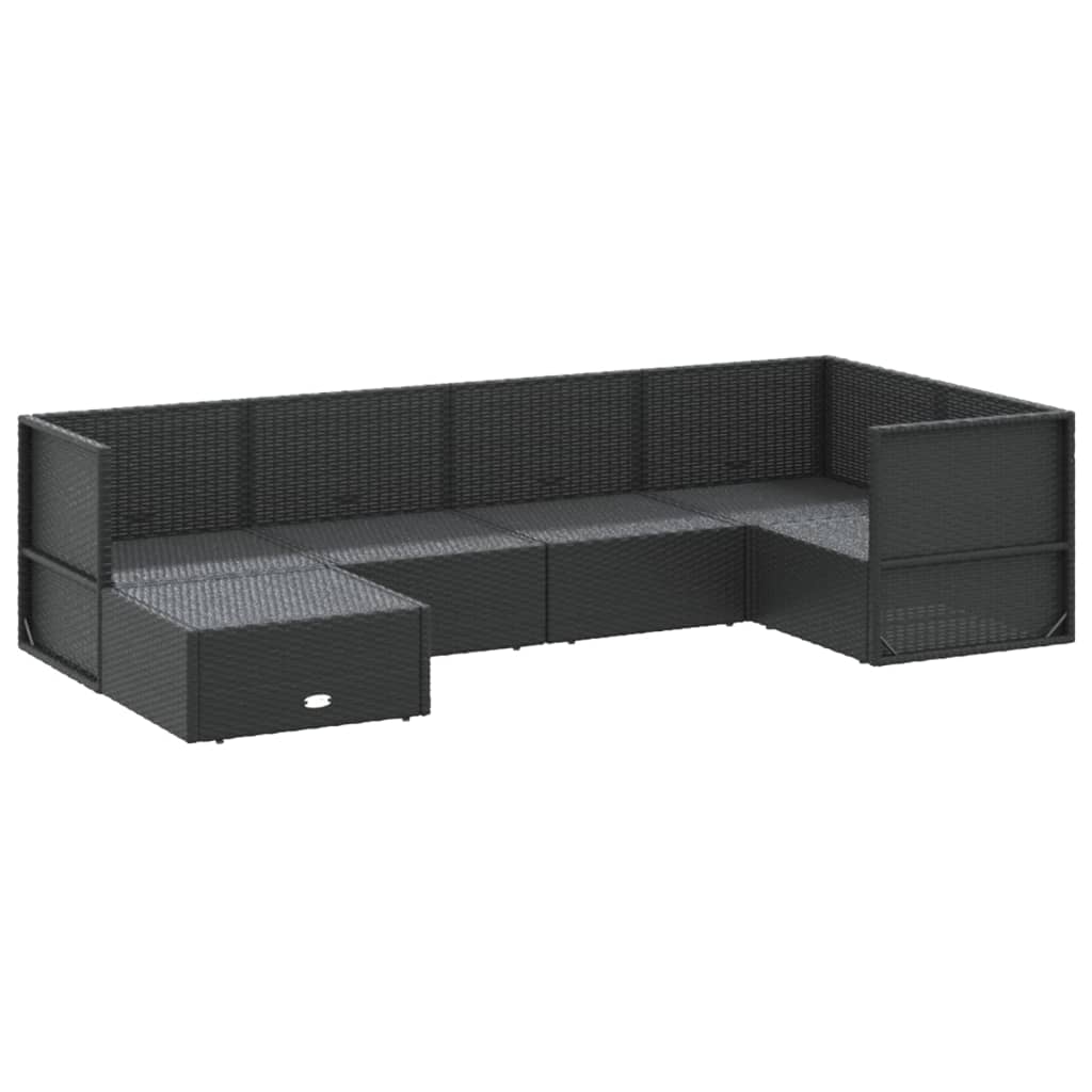 6 Piece Garden Lounge Set with Cushions Black Poly Rattan