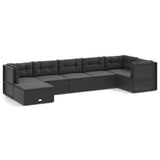7 Piece Garden Lounge Set with Cushions Black Poly Rattan - Front View
