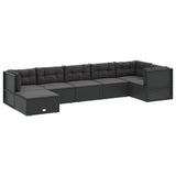 7 Piece Garden Lounge Set with Cushions Black Poly Rattan