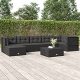 7 Piece Garden Lounge Set with Cushions Black Poly Rattan