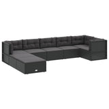 8 Piece Garden Lounge Set with Cushions Black Poly Rattan