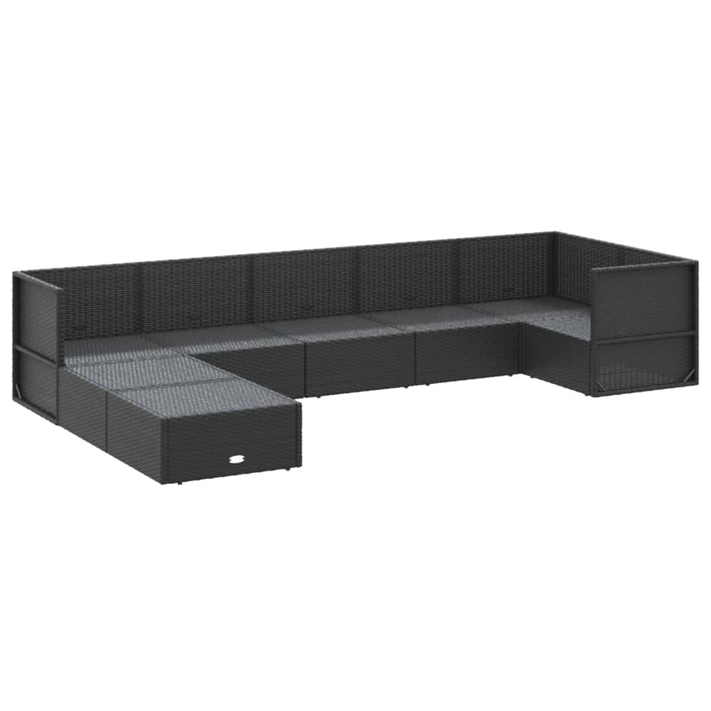 8 Piece Garden Lounge Set with Cushions Black Poly Rattan