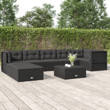 8 Piece Garden Lounge Set with Cushions Black Poly Rattan