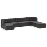 8 Piece Garden Lounge Set with Cushions Black Poly Rattan - Front View