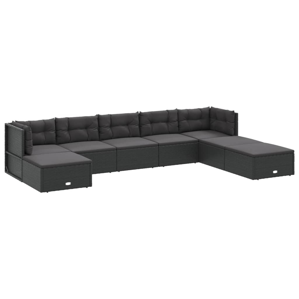 8 Piece Garden Lounge Set with Cushions Black Poly Rattan