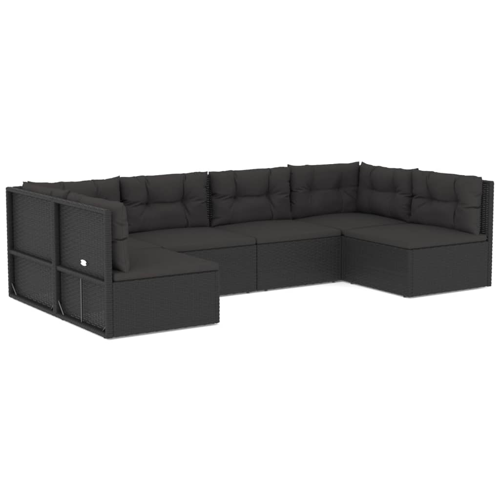 6 Piece Outdoor Sofa Set with Cushions Black Poly Rattan