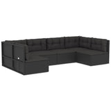 6 Piece Outdoor Sofa Set with Cushions Black Poly Rattan - Front View