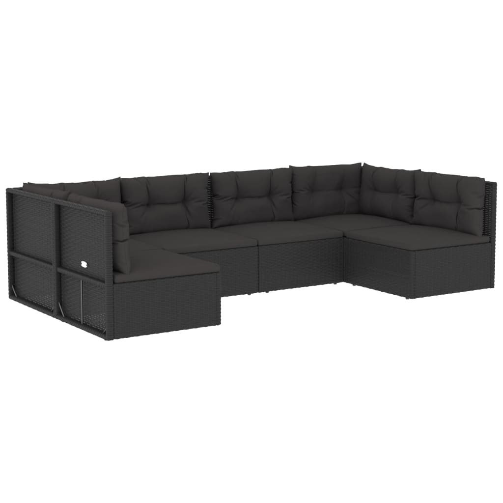 6 Piece Outdoor Sofa Set with Cushions Black Poly Rattan