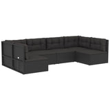 6 Piece Outdoor Sofa Set with Cushions Black Poly Rattan - Side View