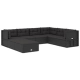 8 Piece Outdoor Sofa Set with Cushions Black Poly Rattan - Front View