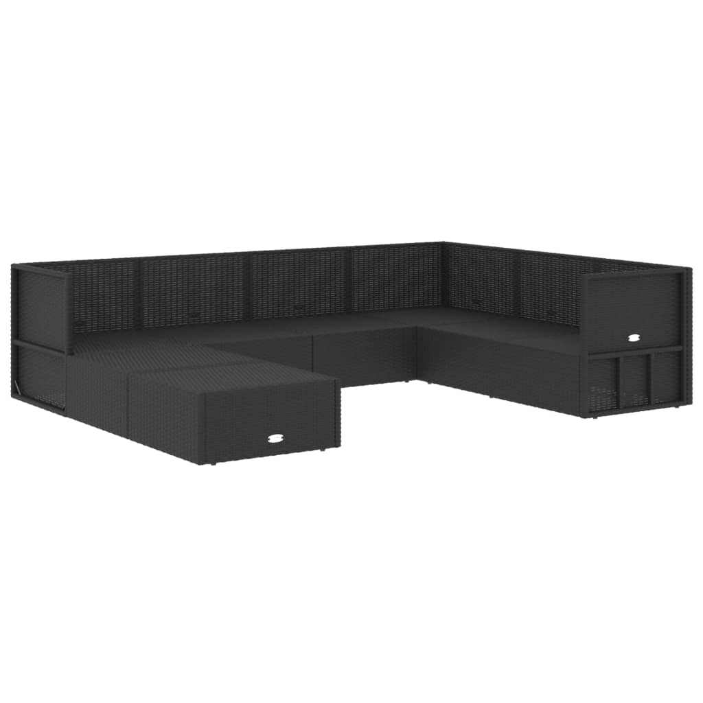 8 Piece Outdoor Sofa Set with Cushions Black Poly Rattan
