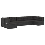 7 Piece Outdoor Sofa Set with Cushions Black Poly Rattan