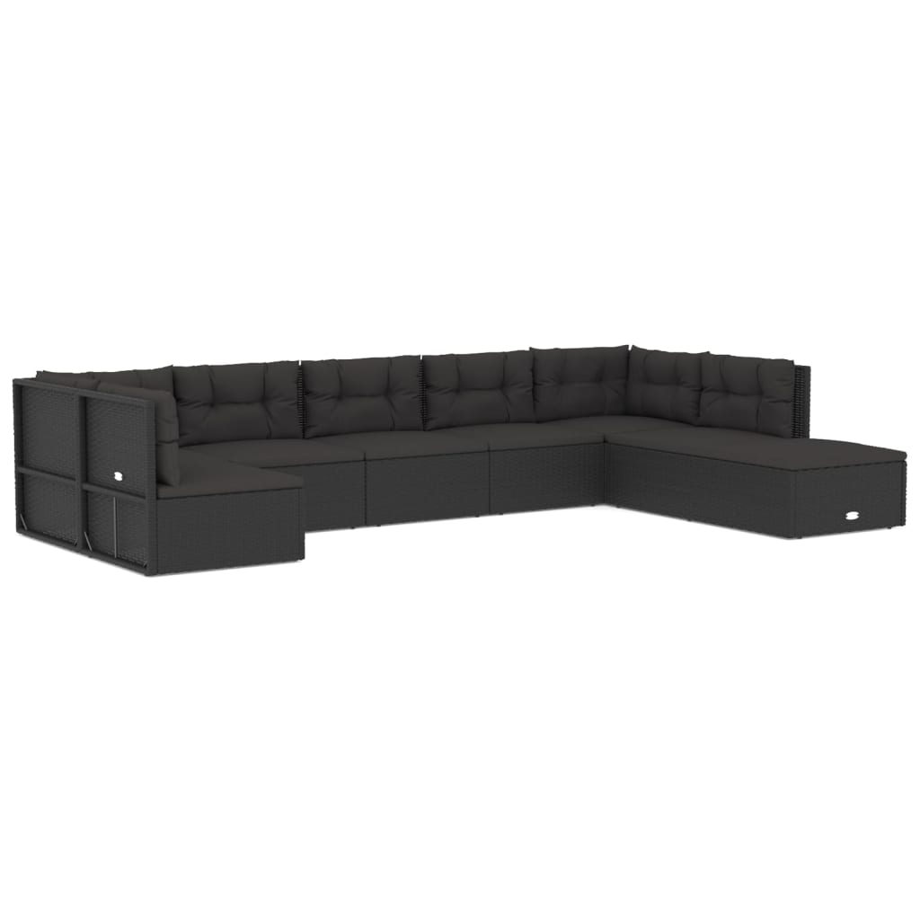 8 Piece Outdoor Sofa Set with Cushions Black Poly Rattan