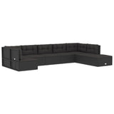 8 Piece Outdoor Sofa Set with Cushions Black Poly Rattan - Front View