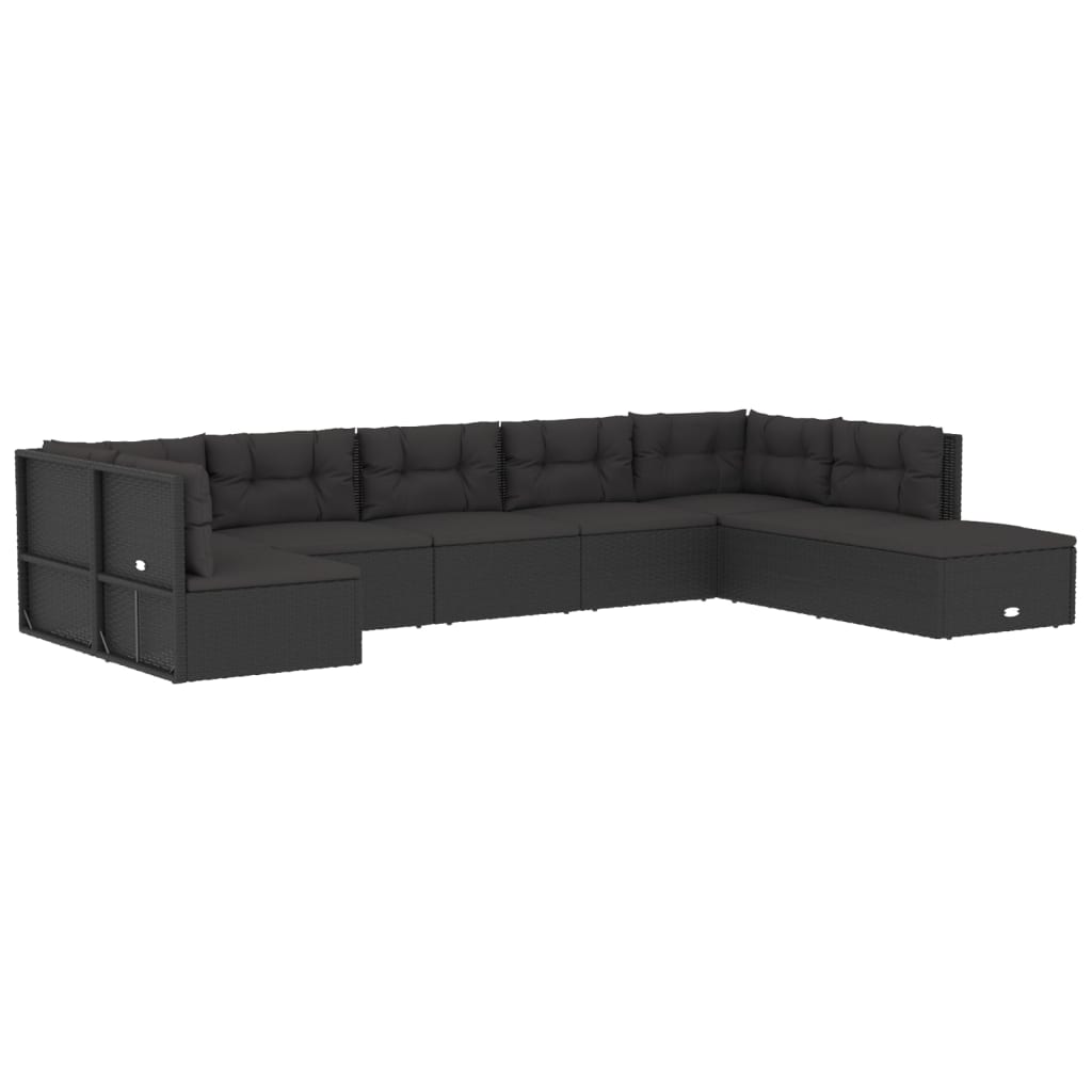 8 Piece Outdoor Sofa Set with Cushions Black Poly Rattan