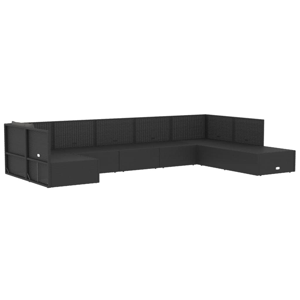 8 Piece Outdoor Sofa Set with Cushions Black Poly Rattan
