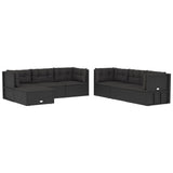 7 Piece Outdoor Sofa Set with Cushions Black Poly Rattan - Side View