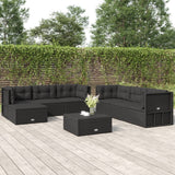7 Piece Outdoor Sofa Set with Cushions Black Poly Rattan