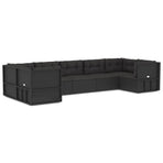 7 Piece Outdoor Sofa Set with Cushions Black Poly Rattan