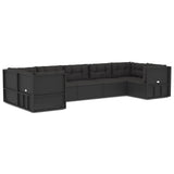 7 Piece Outdoor Sofa Set with Cushions Black Poly Rattan - Front View