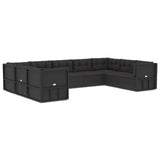 9 Piece Outdoor Sofa Set with Cushions Black Poly Rattan - Front View