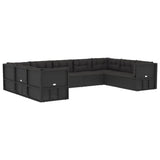 9 Piece Outdoor Sofa Set with Cushions Black Poly Rattan - Side View