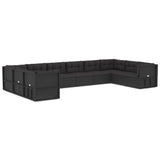 10 Piece Outdoor Sofa Set with Cushions Black Poly Rattan