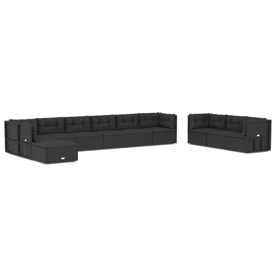 11 Piece Outdoor Sofa Set with Cushions Black Poly Rattan