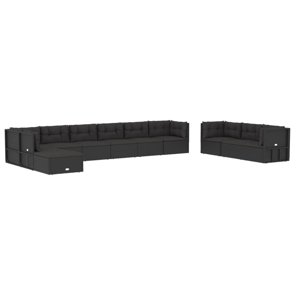11 Piece Outdoor Sofa Set with Cushions Black Poly Rattan