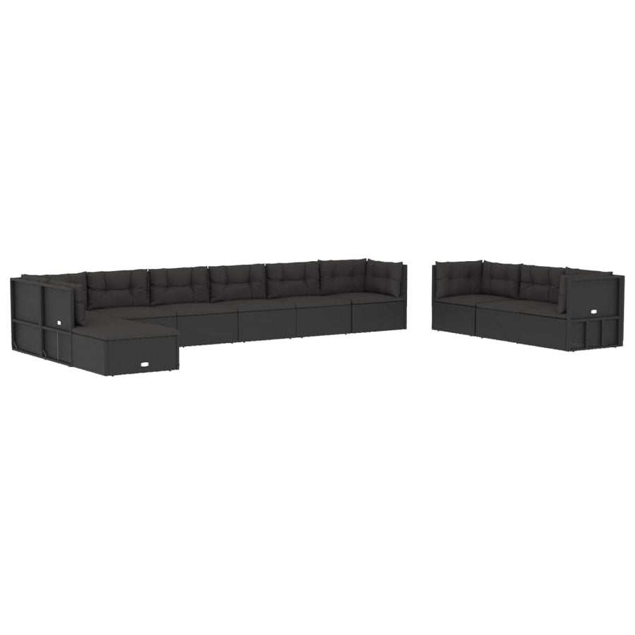 11 Piece Outdoor Sofa Set with Cushions Black Poly Rattan