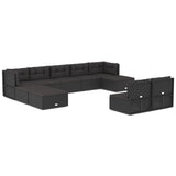 10 Piece Outdoor Sofa Set with Cushions Black Poly Rattan - Front View