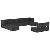 10 Piece Outdoor Sofa Set with Cushions Black Poly Rattan