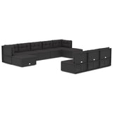 10 Piece Outdoor Sofa Set with Cushions Black Poly Rattan - Front View