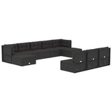 10 Piece Outdoor Sofa Set with Cushions Black Poly Rattan - Side View