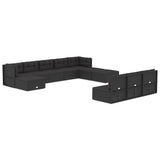 11 Piece Outdoor Sofa Set with Cushions Black Poly Rattan - Front View