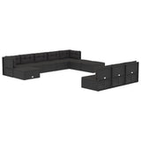 11 Piece Outdoor Sofa Set with Cushions Black Poly Rattan - Side View