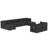 9 Piece Outdoor Sofa Set with Cushions Black Poly Rattan - Side View