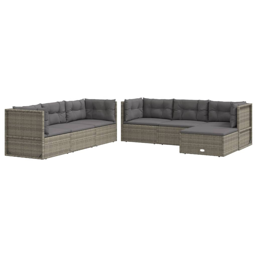 7 Piece Garden Lounge Set with Cushions Grey Poly Rattan