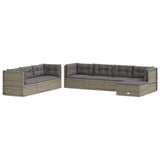 8 Piece Garden Lounge Set with Cushions Grey Poly Rattan - Front View