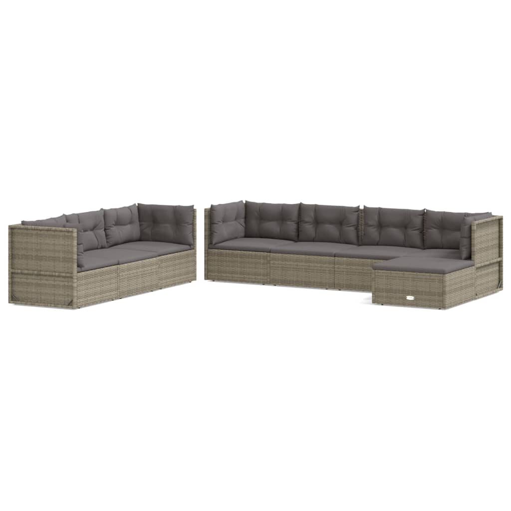 8 Piece Garden Lounge Set with Cushions Grey Poly Rattan