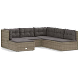 6 Piece Garden Lounge Set with Cushions Grey Poly Rattan