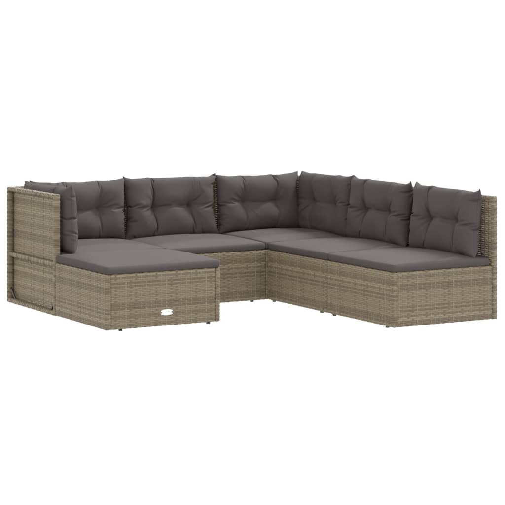 6 Piece Garden Lounge Set with Cushions Grey Poly Rattan