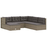 6 Piece Garden Lounge Set with Cushions Grey Poly Rattan - Side View