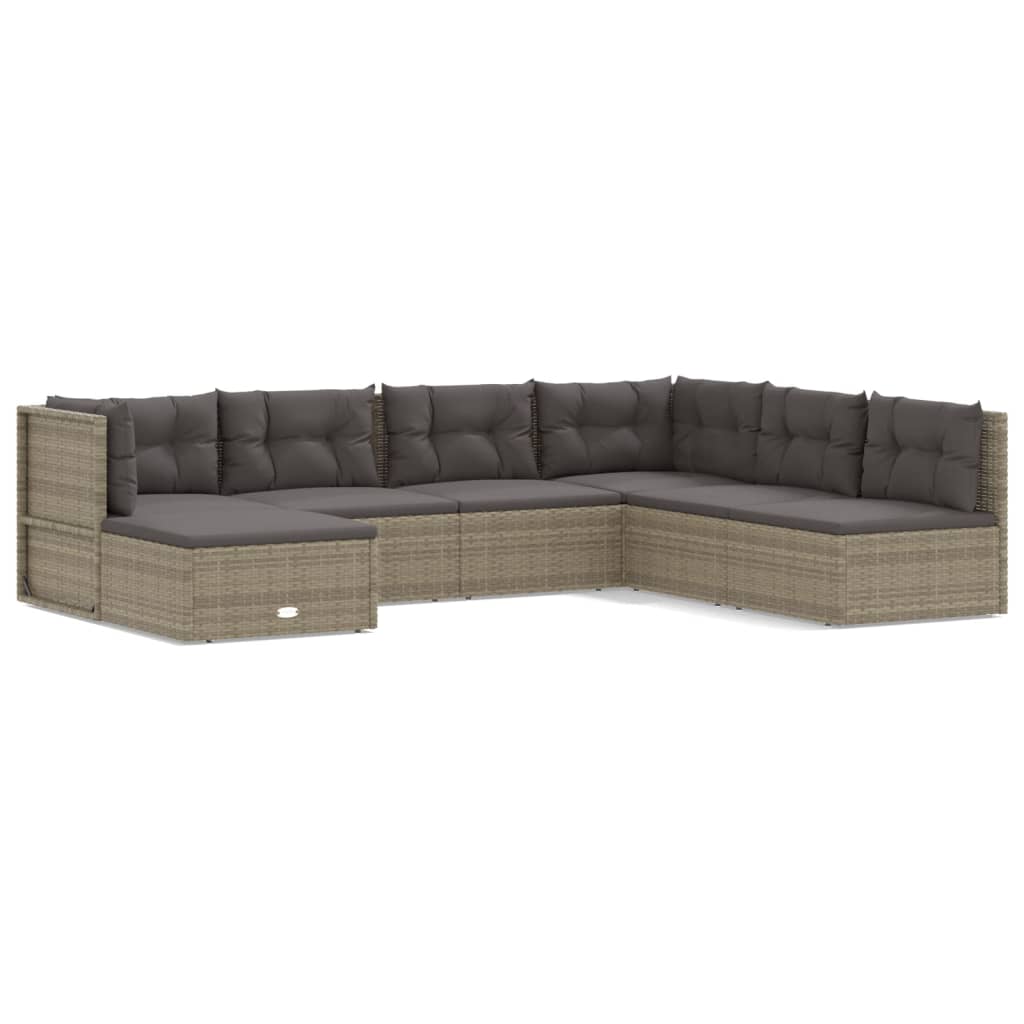 7 Piece Garden Lounge Set with Cushions Grey Poly Rattan